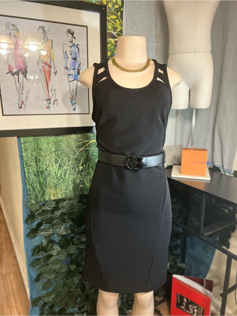 Lane Bryant Black Sleeveless Cutout Sheath Dress w Exposed back Zipper EC